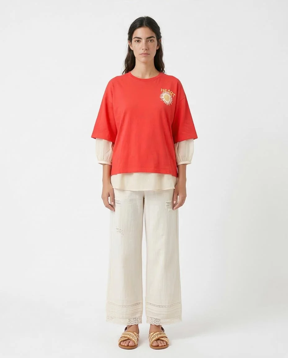 Ravin Oversized "Heart of the Sun" Graphic T-Shirt – Coral Red - O203255 - Image 3