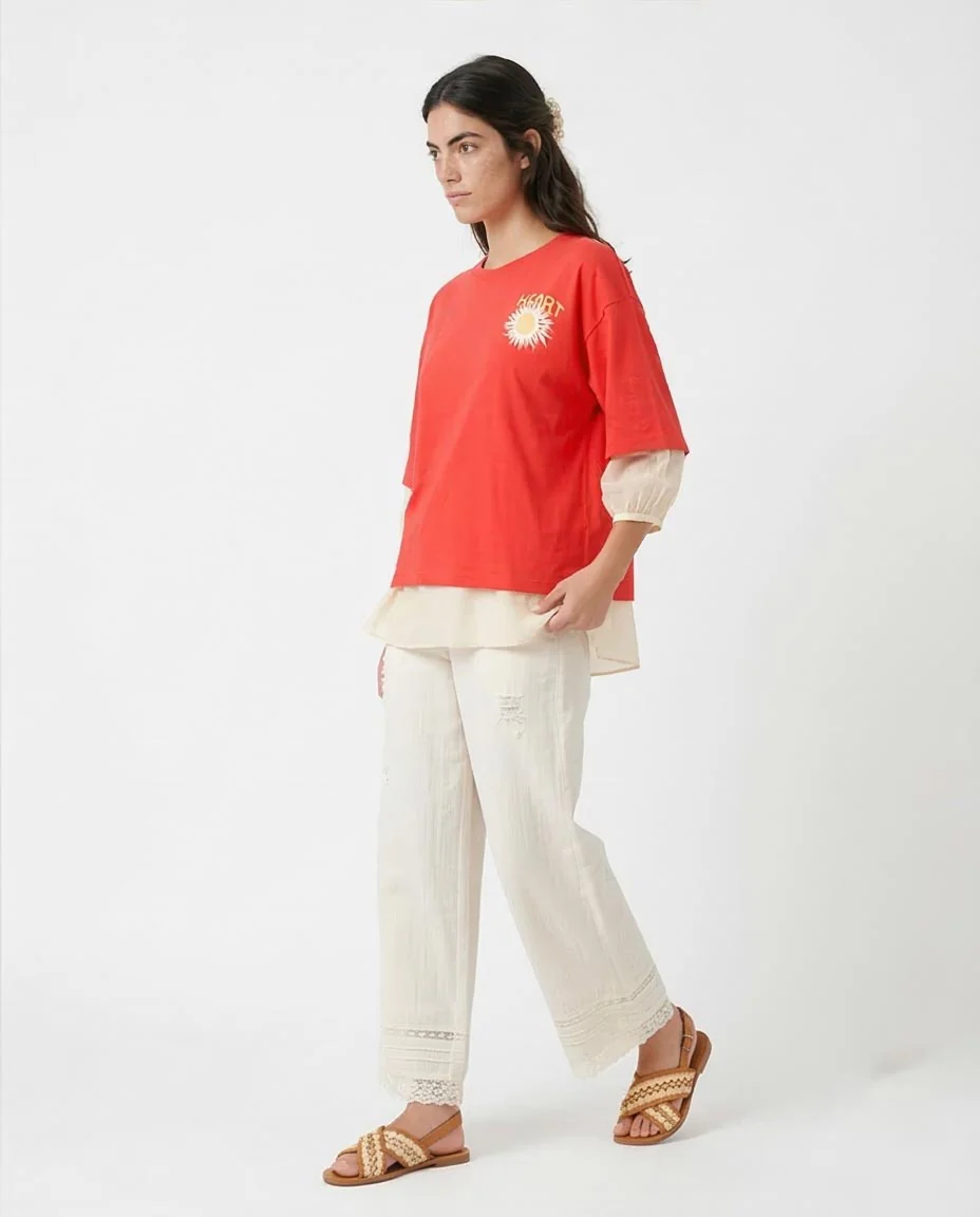 Ravin Oversized "Heart of the Sun" Graphic T-Shirt – Coral Red - O203255 - Image 5