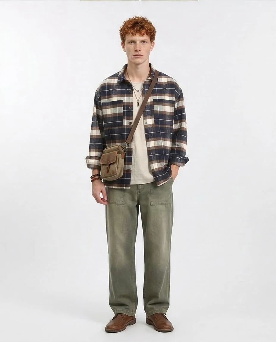 Ravin Oversized Heavyweight Plaid Flannel Shacket - Navy & Chocolate - R212085 - Image 3