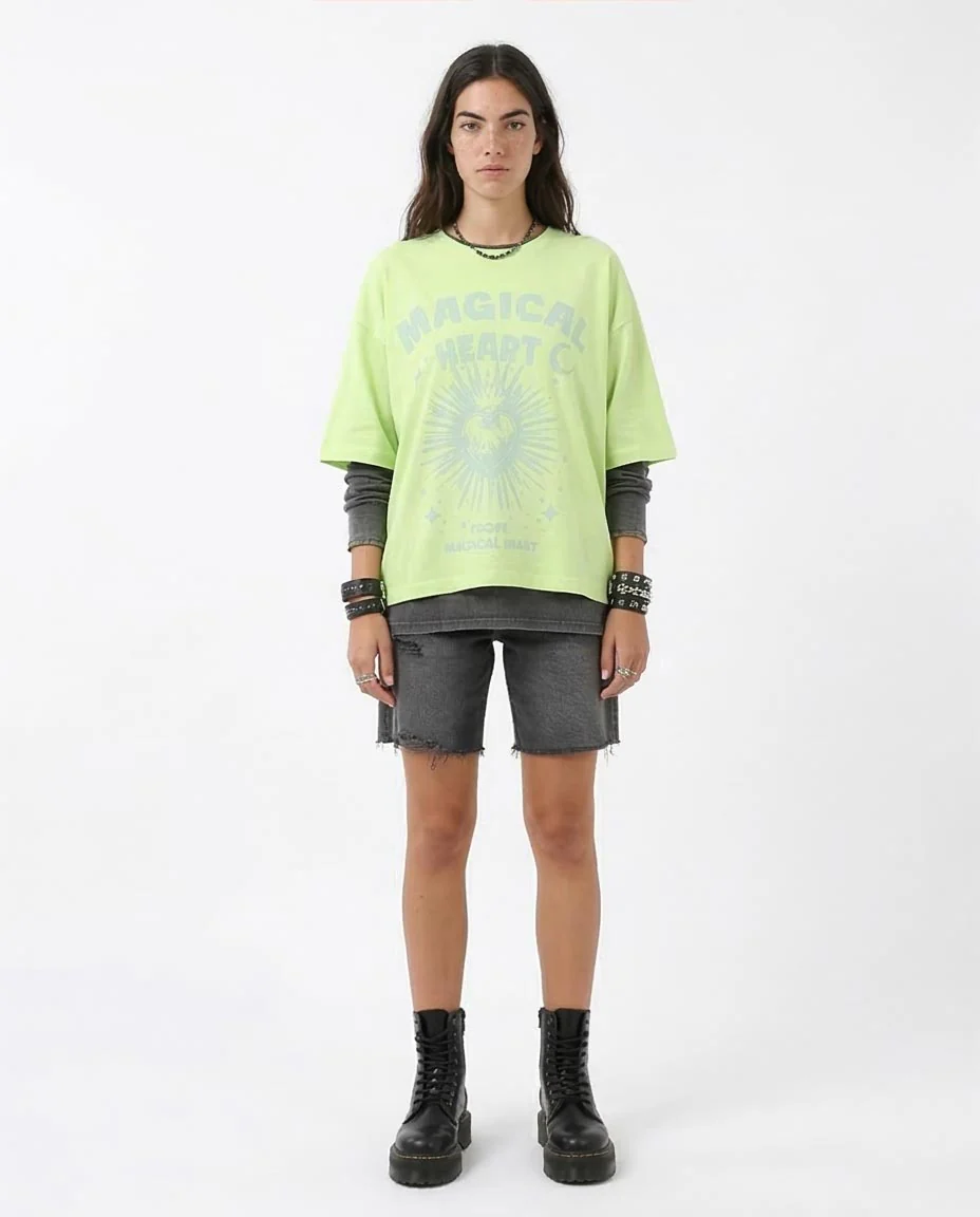 Ravin Oversized "Magical Heart" Graphic Tee in Lime Green - O203515 - Image 3