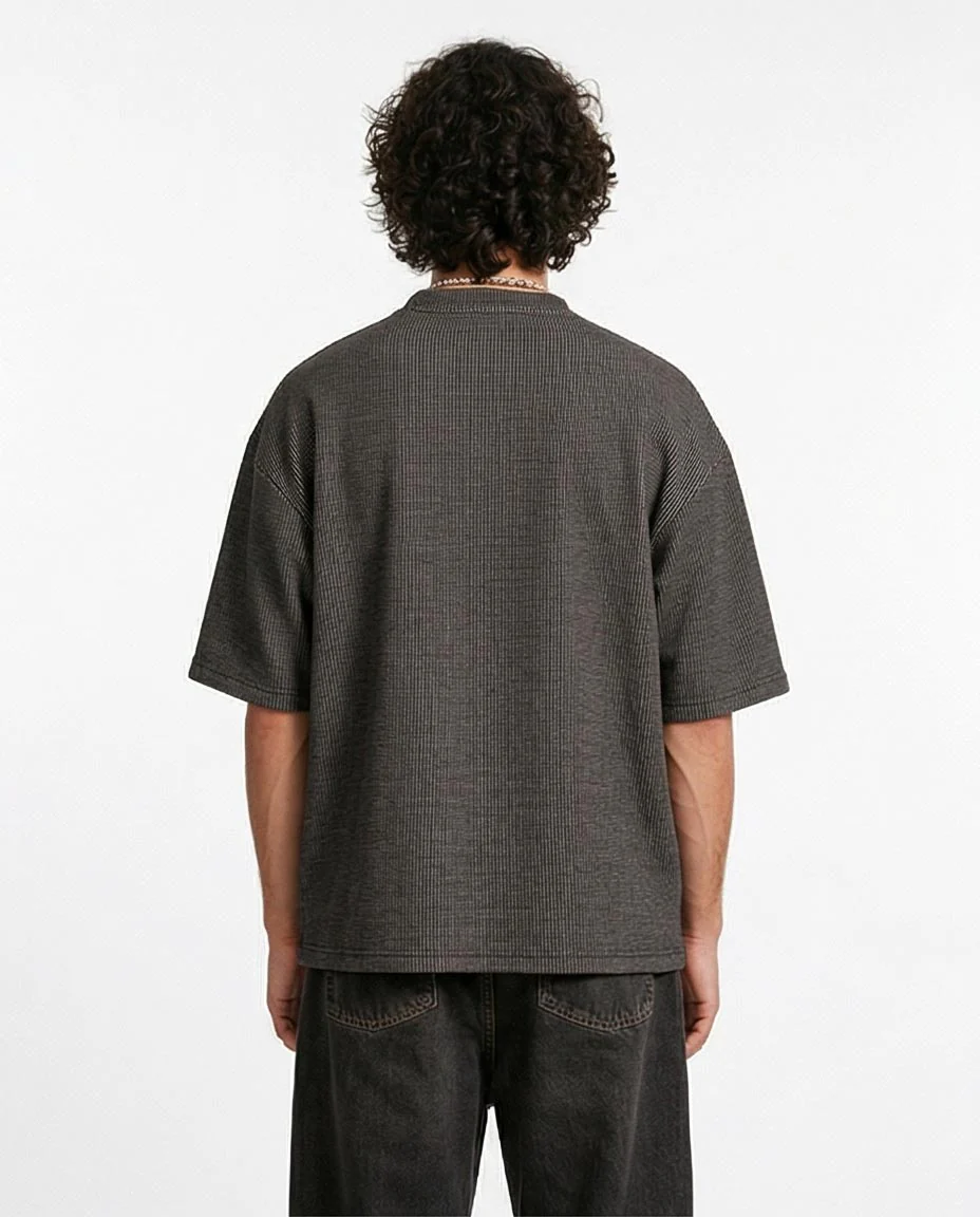 Ravin Oversized Micro-Grid Waffle T-Shirt - Grey - R206740 - Image 2
