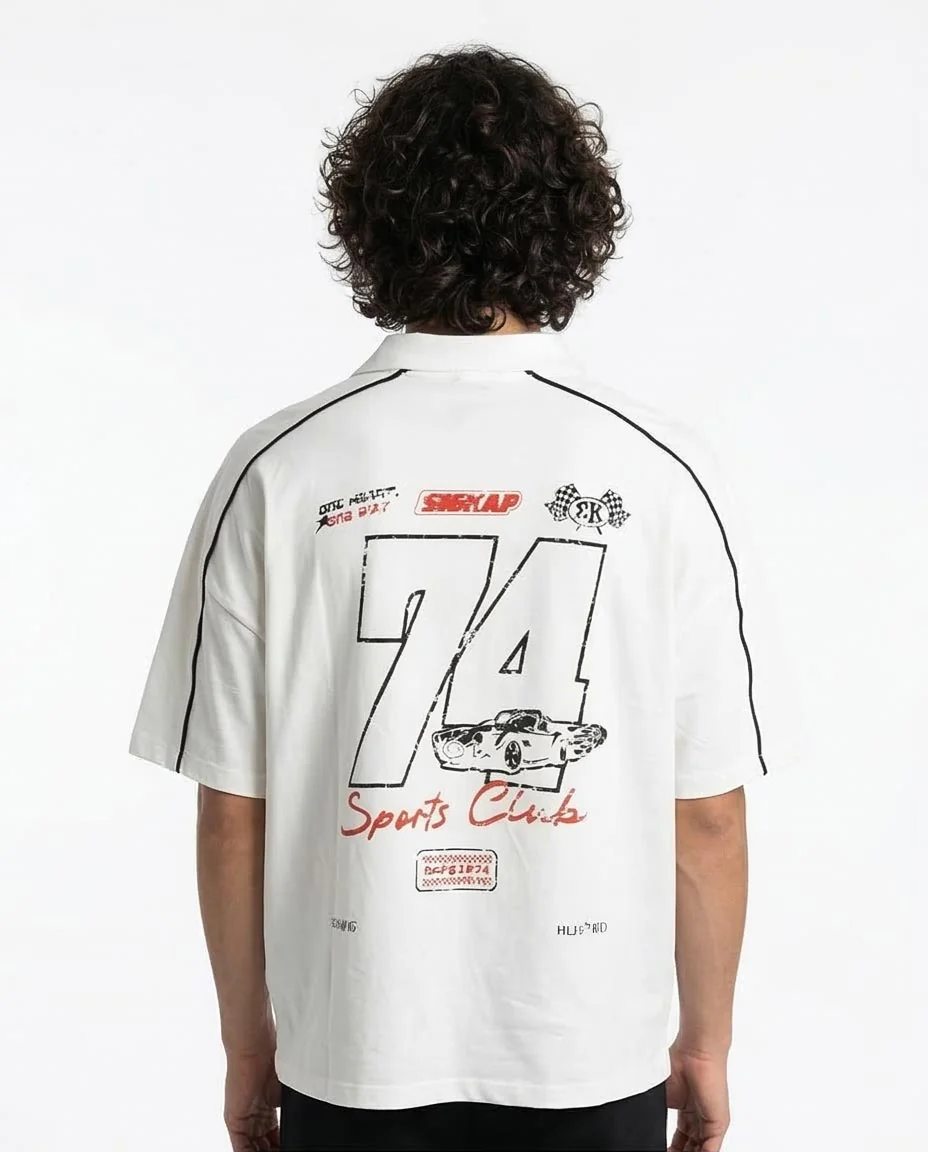 Ravin Oversized Off-White Piquet Graphic Polo – SS26 Collection - Off White - R215954 - Image 2
