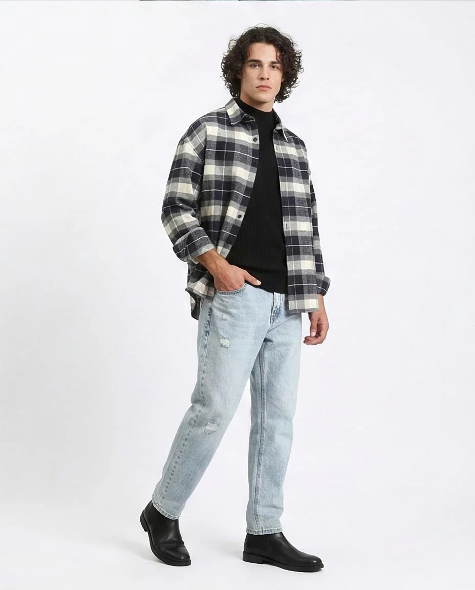 Ravin Oversized Plaid Heavyweight Flannel Shirt – Navy/CreamR212080 - - Image 5