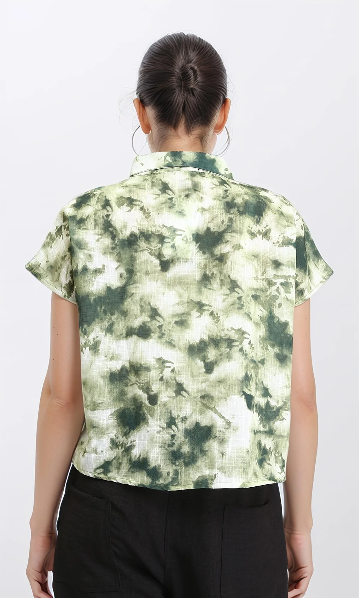 R204844 - Patterned Short Sleeves Relaxed Shirt - Green Shades - Image 2