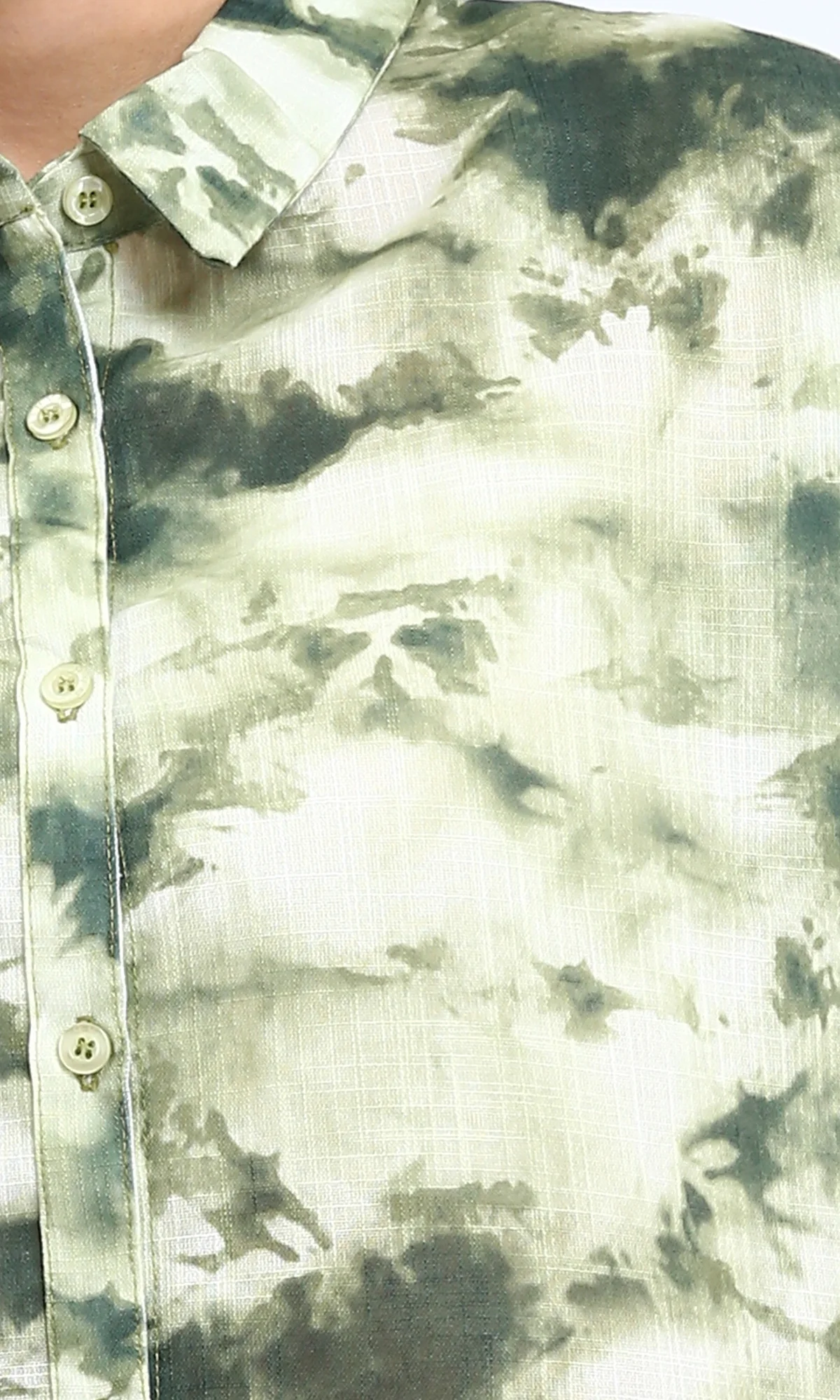 R204844 - Patterned Short Sleeves Relaxed Shirt - Green Shades - Image 3