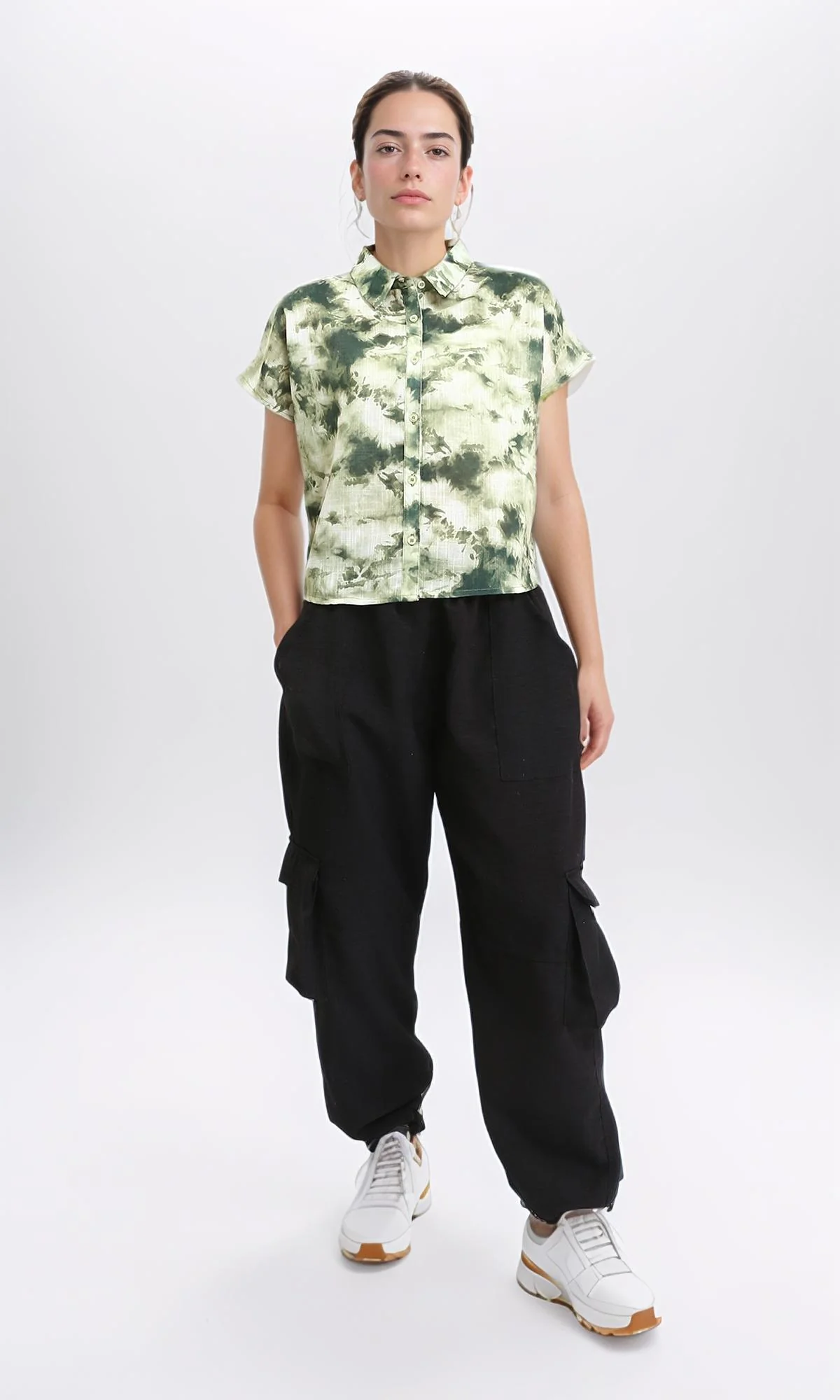 R204844 - Patterned Short Sleeves Relaxed Shirt - Green Shades - Image 4