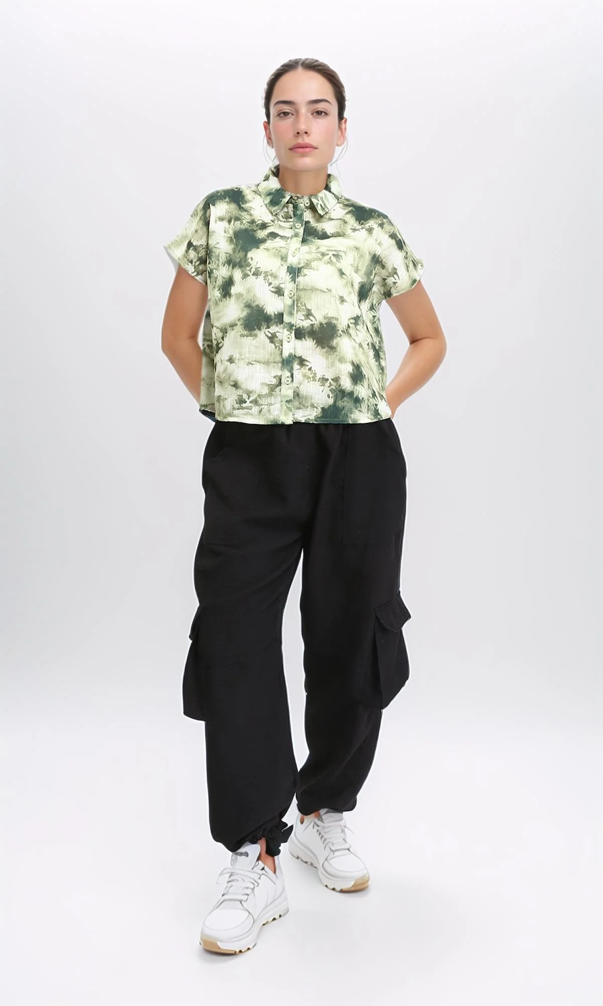 R204844 - Patterned Short Sleeves Relaxed Shirt - Green Shades - Image 5