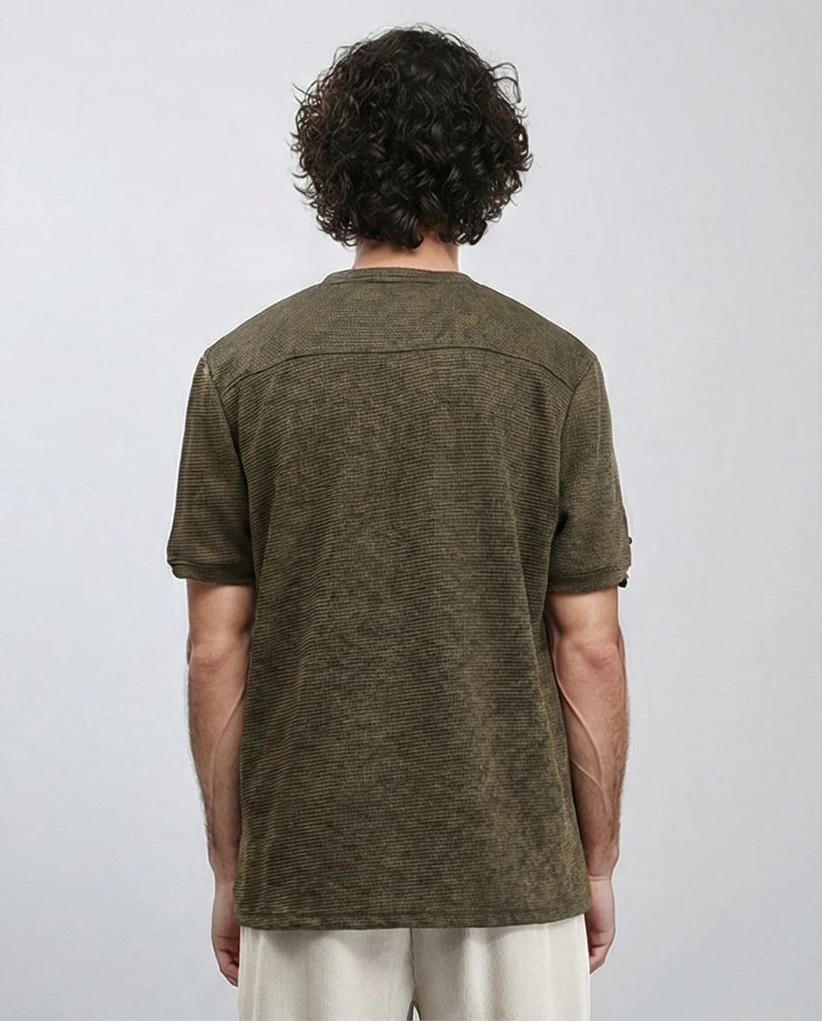 R212509 - Patterned Slip On Crew Neck Tee - Dark khaki - Image 2