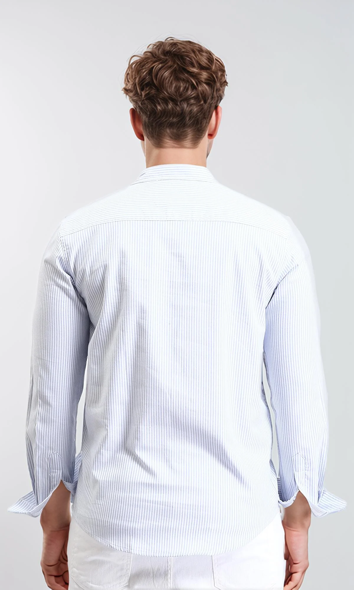 R206955 - Pencil Stripes Long Sleeves Shirt - Light Blue & White - Image 2