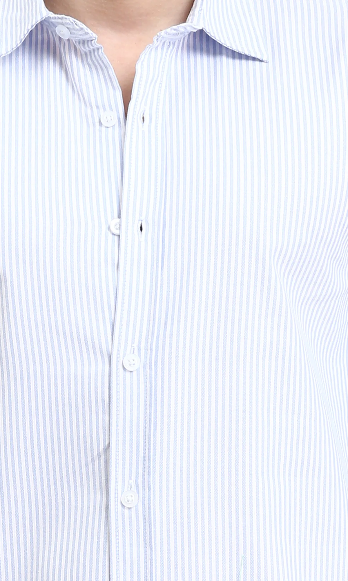R206955 - Pencil Stripes Long Sleeves Shirt - Light Blue & White - Image 3