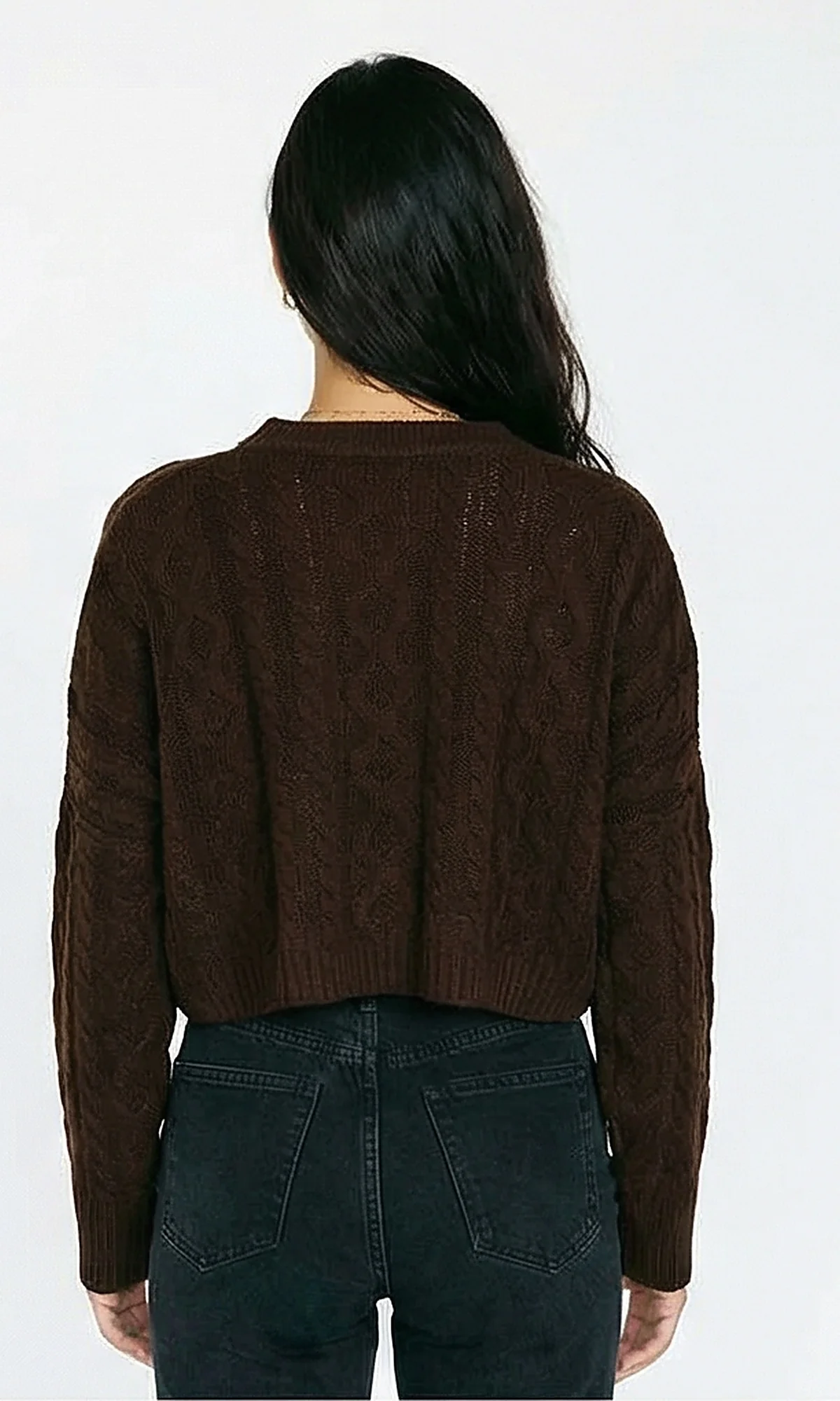 R214920 - Perforated Knit Short Pullover - Dark Brown - Image 2