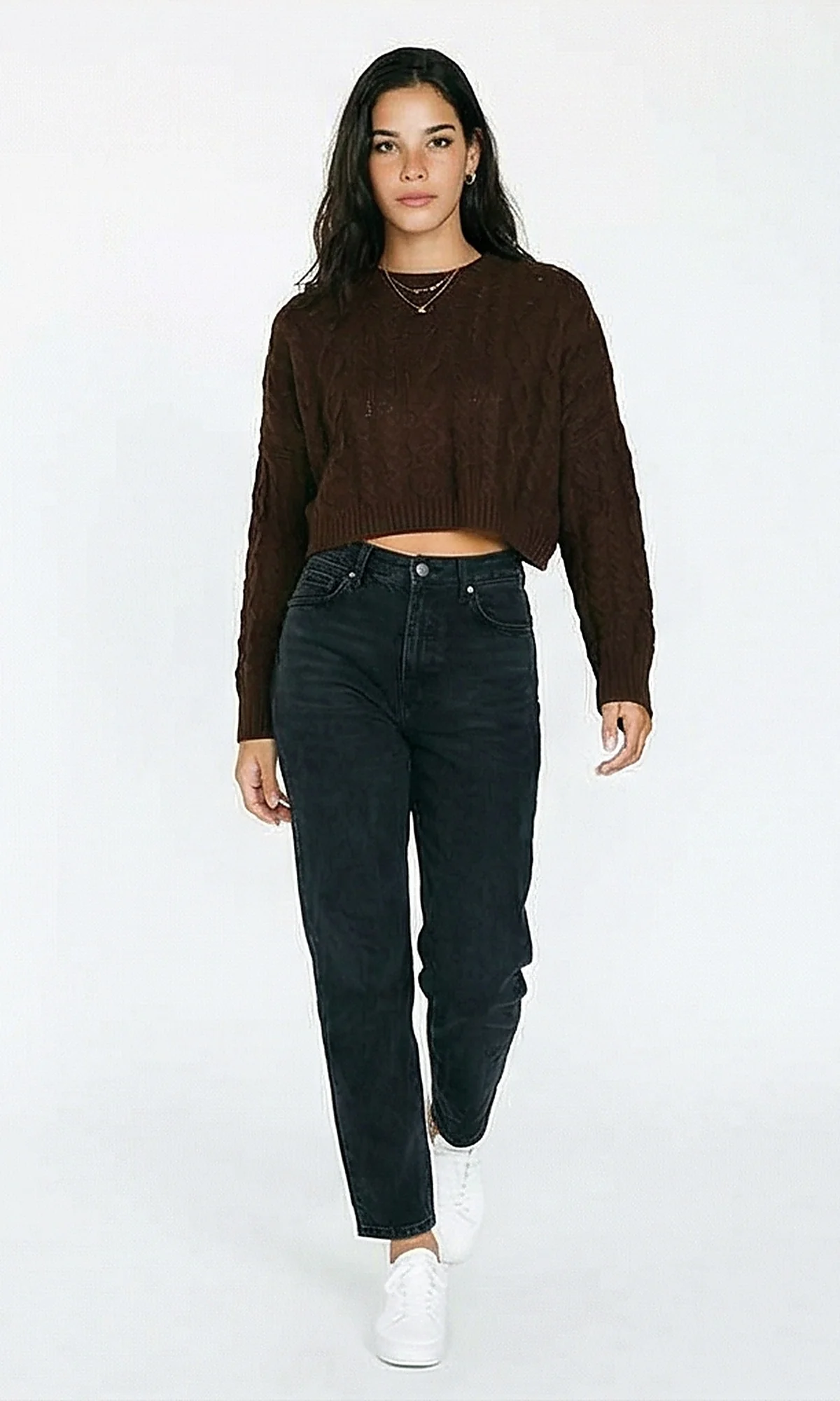R214920 - Perforated Knit Short Pullover - Dark Brown - Image 3