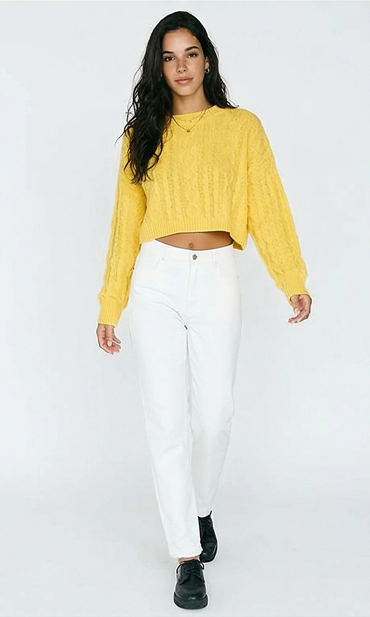 R214921 - Perforated Knit Short Pullover - Yellow - Image 3