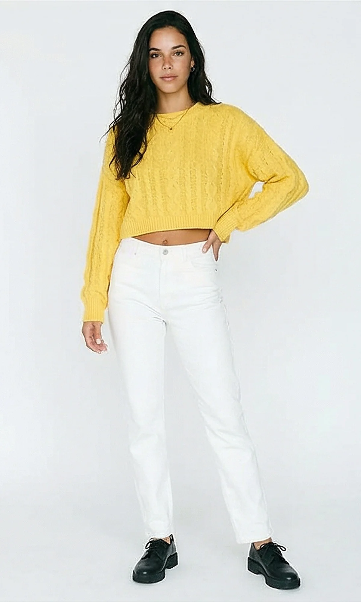 R214921 - Perforated Knit Short Pullover - Yellow - Image 4