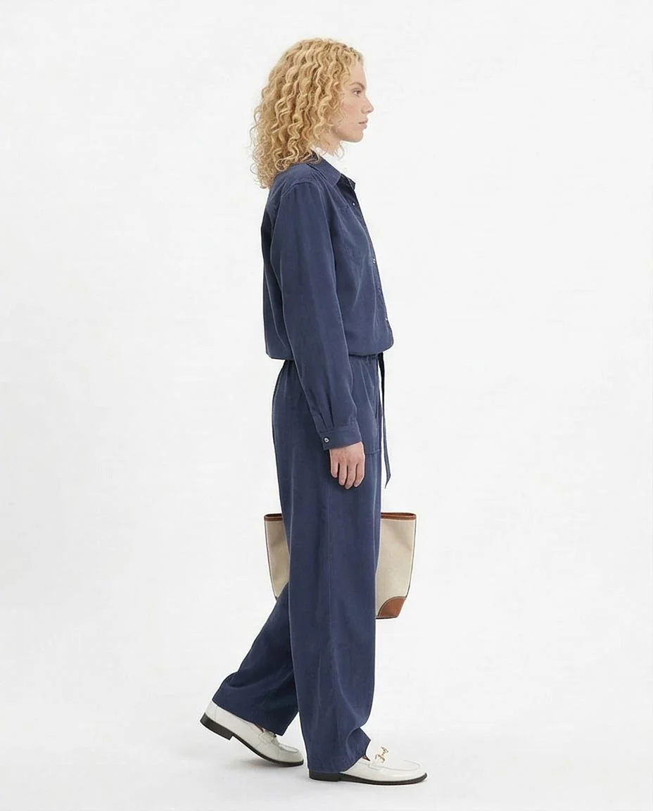 RAVIN — Periwinkle Corduroy Co-ord Set: Relaxed Button-Down & Wide-Leg Trouser - Grey - R212070 - Image 3