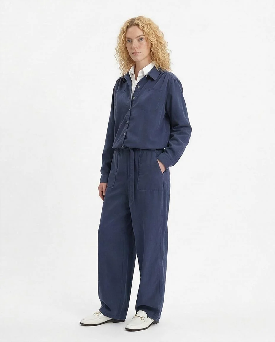 RAVIN — Periwinkle Corduroy Co-ord Set: Relaxed Button-Down & Wide-Leg Trouser - Grey - R212070 - Image 4
