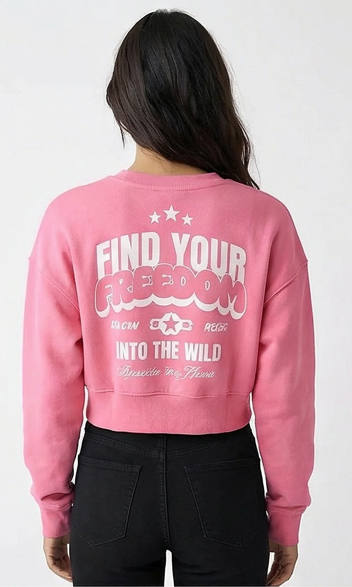 Pink Find Your Freedom Graphic Cropped Sweatshirt - Image 2