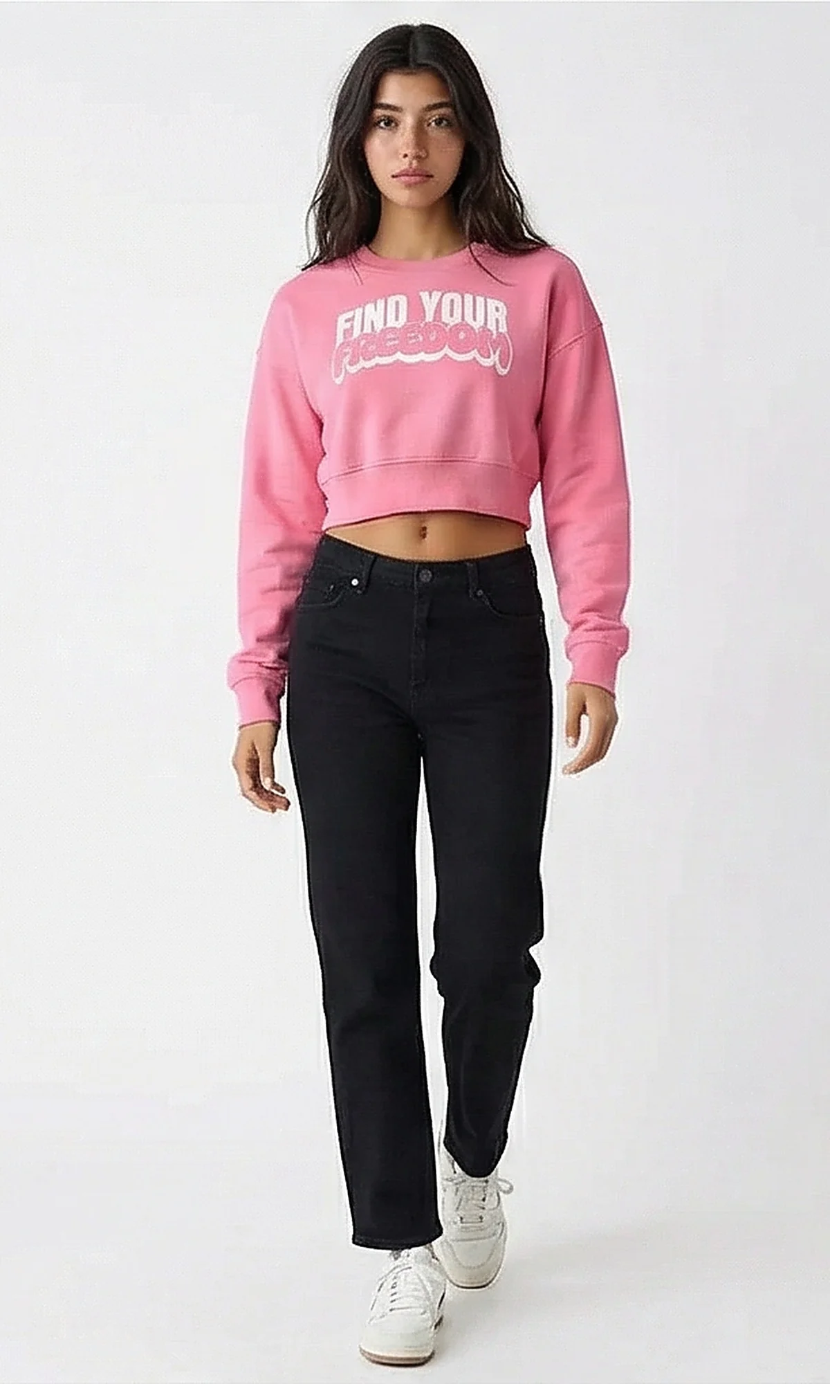 Pink Find Your Freedom Graphic Cropped Sweatshirt - Image 3