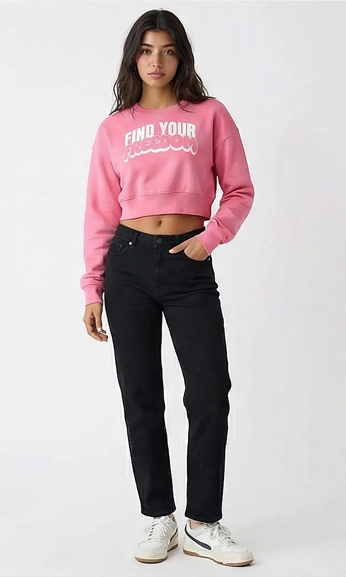 Pink Find Your Freedom Graphic Cropped Sweatshirt - Image 4