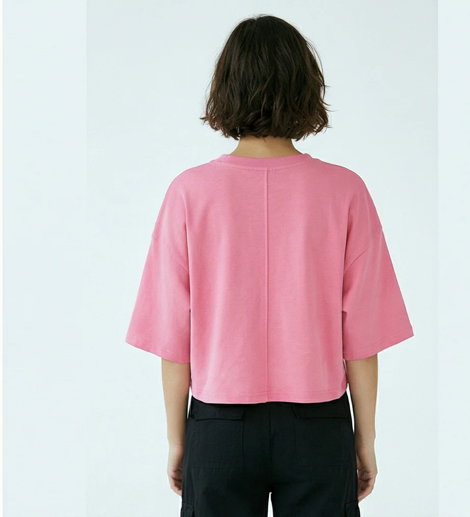 Bubblegum Pink Relaxed Boxy Crop Tee - R217679 - Image 2