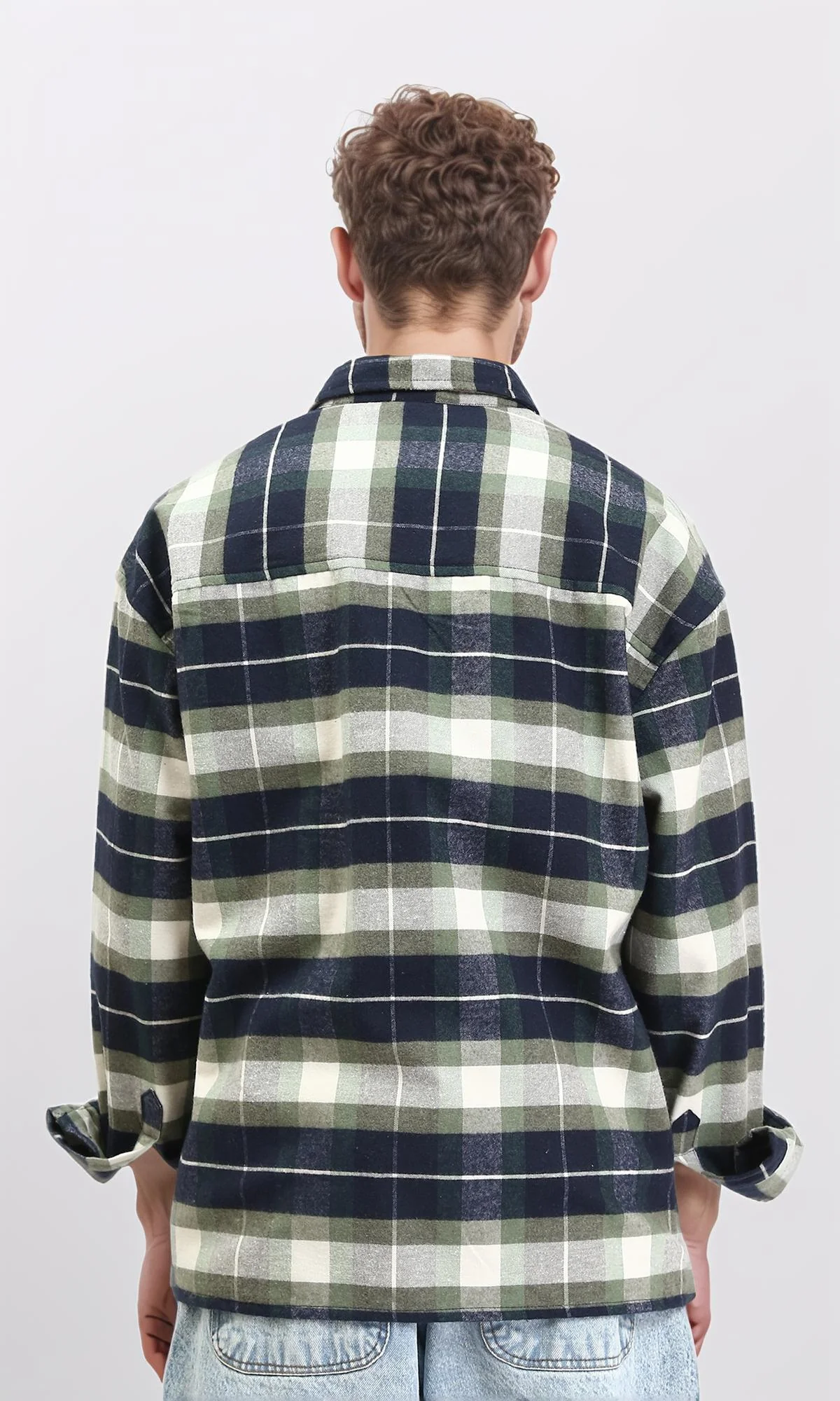 R212083 - Plaid Shirt with Front Pockets - Navy Blue & Olive - Image 2
