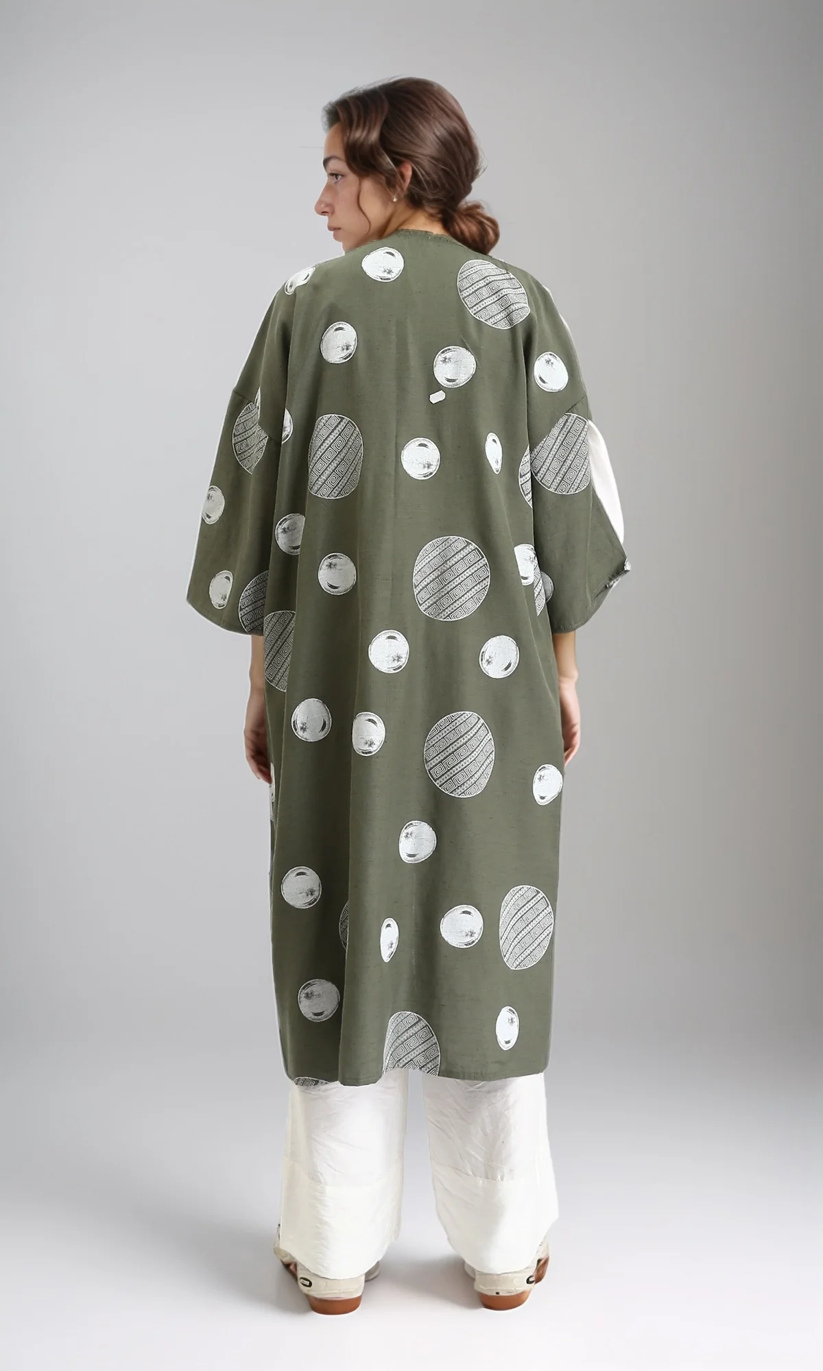 R206064 - Polka Dots Long Sleeves Cardigan - Olive & White - Image 2