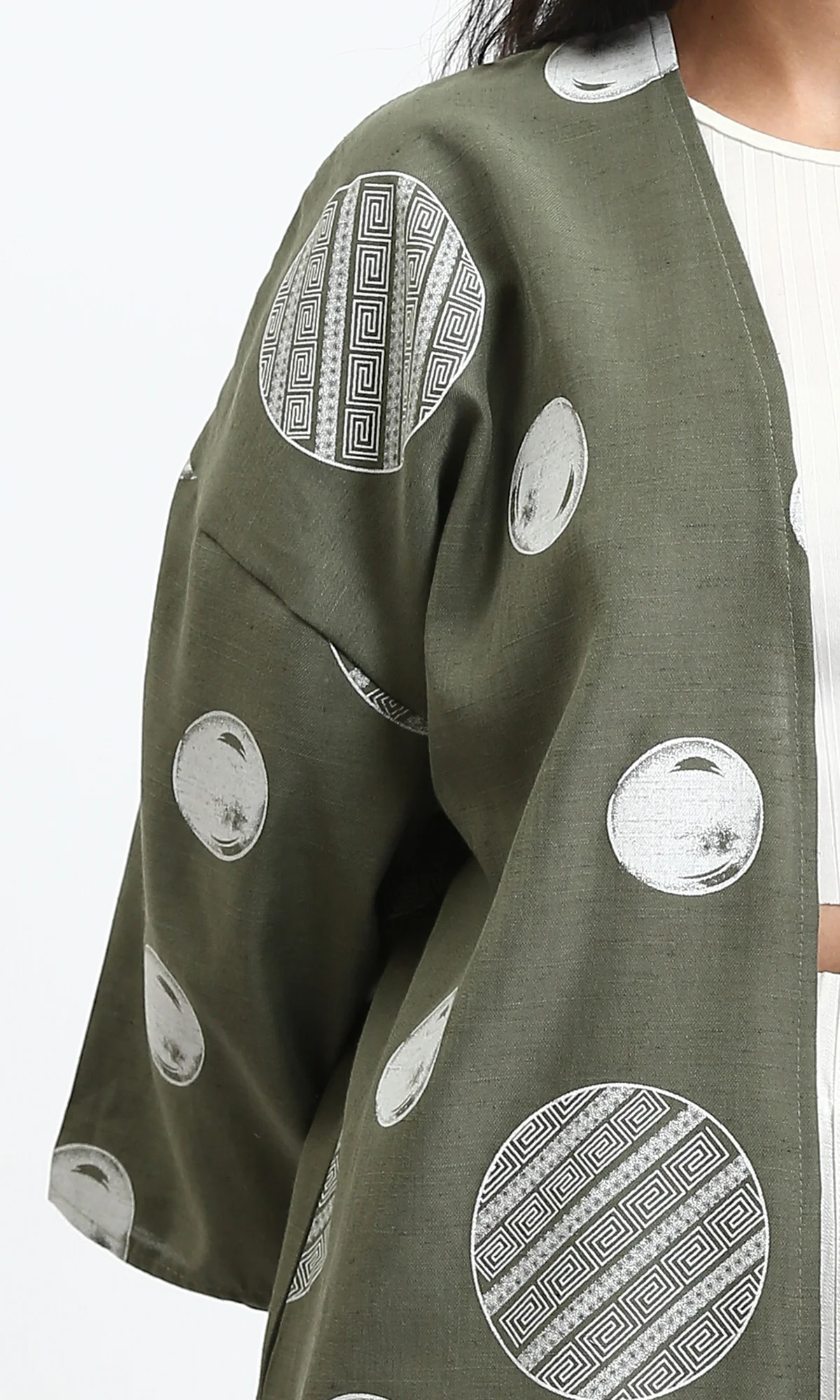 R206064 - Polka Dots Long Sleeves Cardigan - Olive & White - Image 3