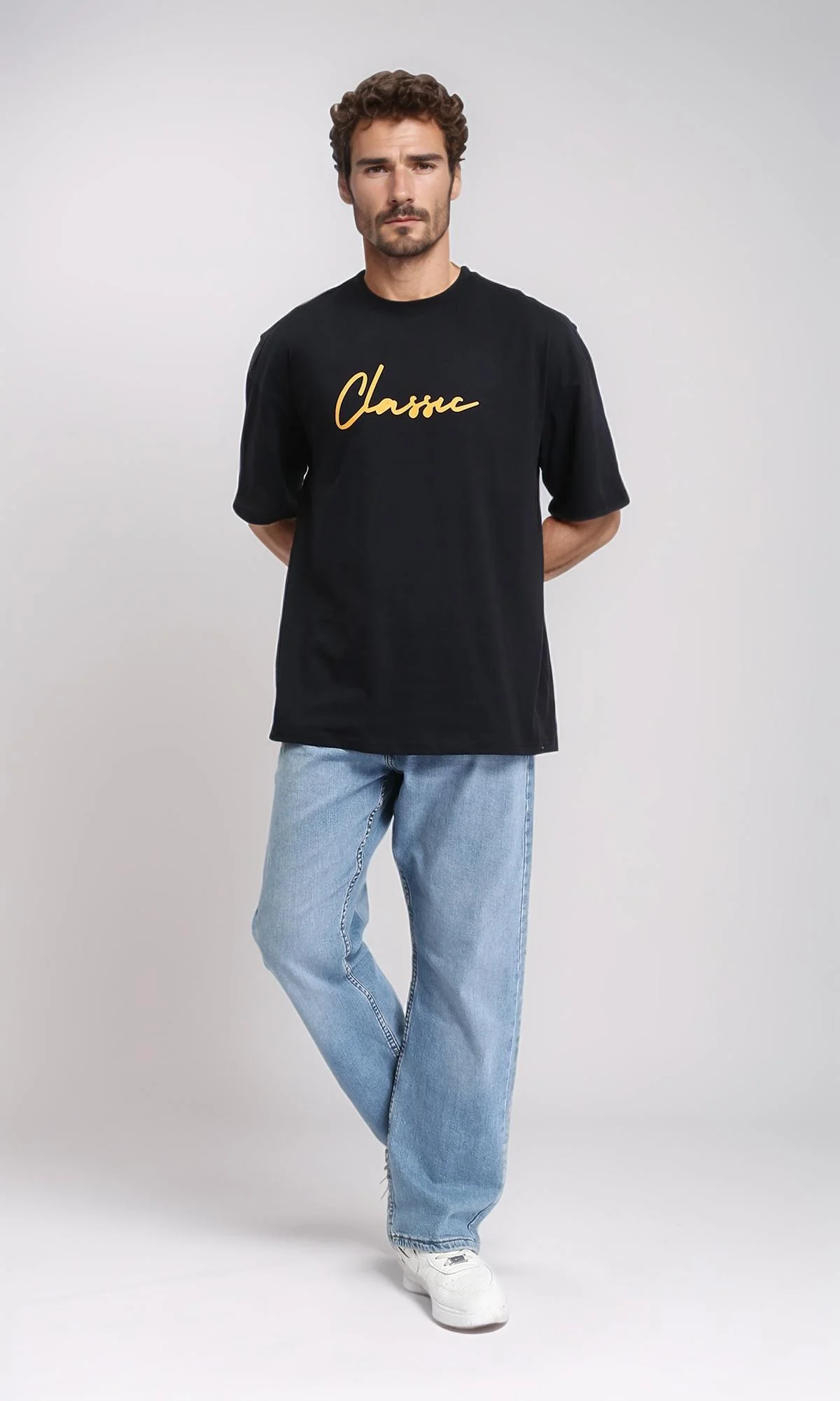 R207704 - Printed "Classic" Elbow Sleeves Tee - Black - Image 4