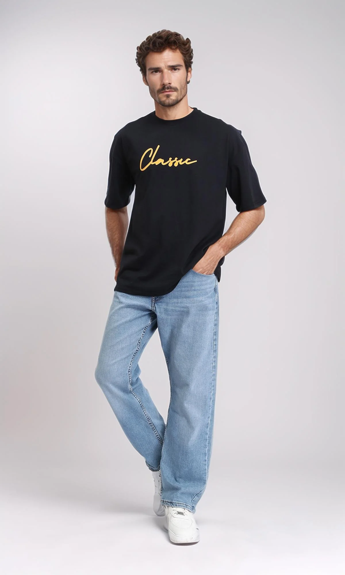 R207704 - Printed "Classic" Elbow Sleeves Tee - Black - Image 5