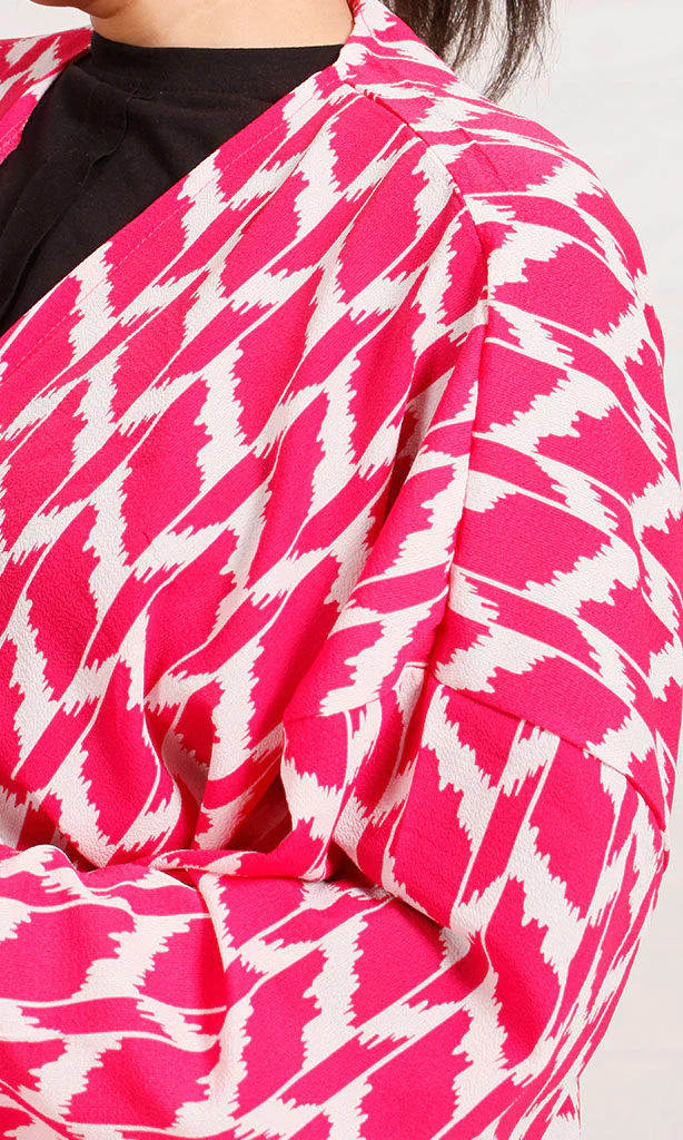 R207950 - Printed Crepe Chiffon Kimono - Red & White - Image 3