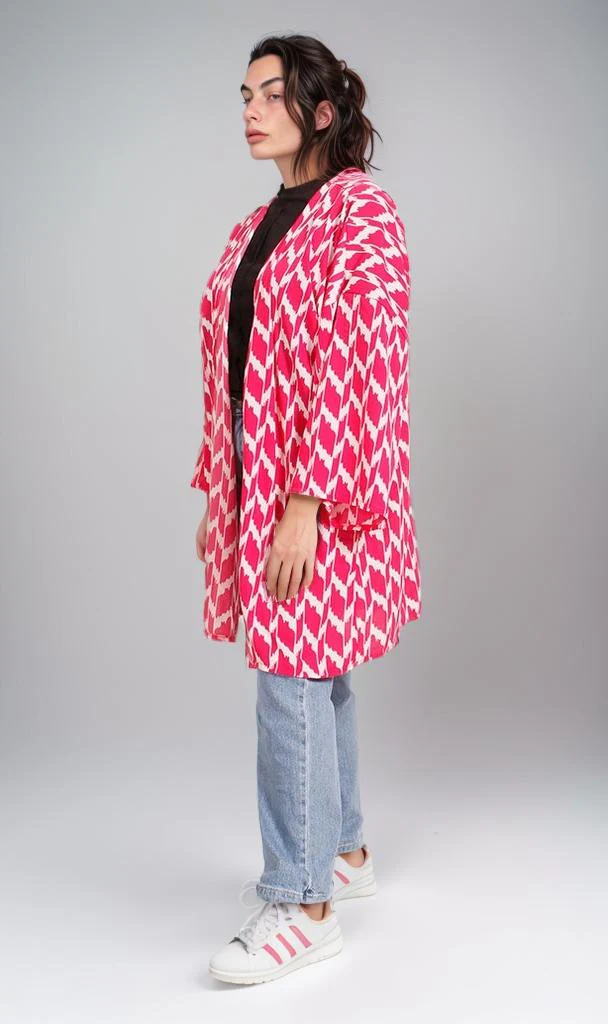 R207950 - Printed Crepe Chiffon Kimono - Red & White - Image 5