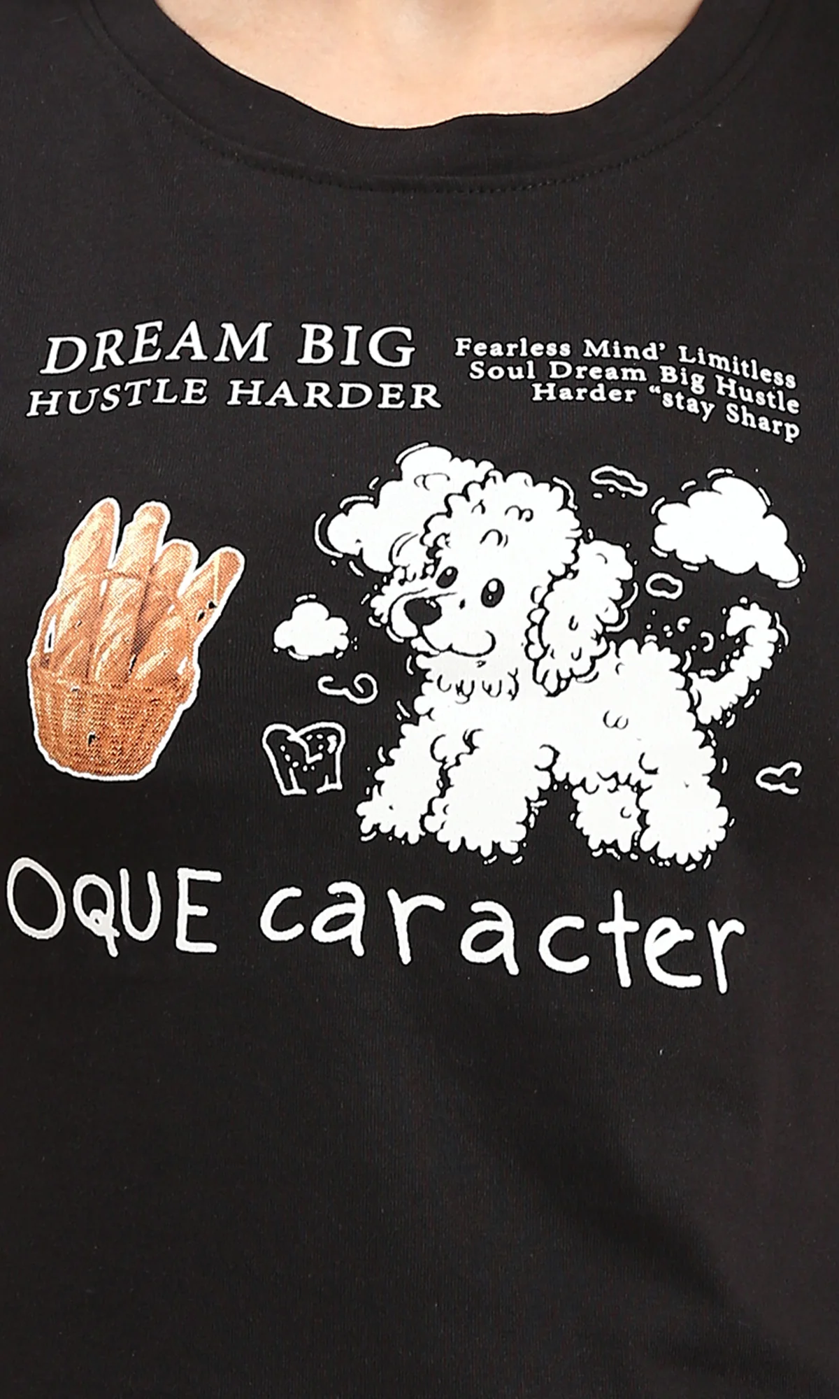 R210557 - Printed Crew Neck Regular Tee - Black - Image 3