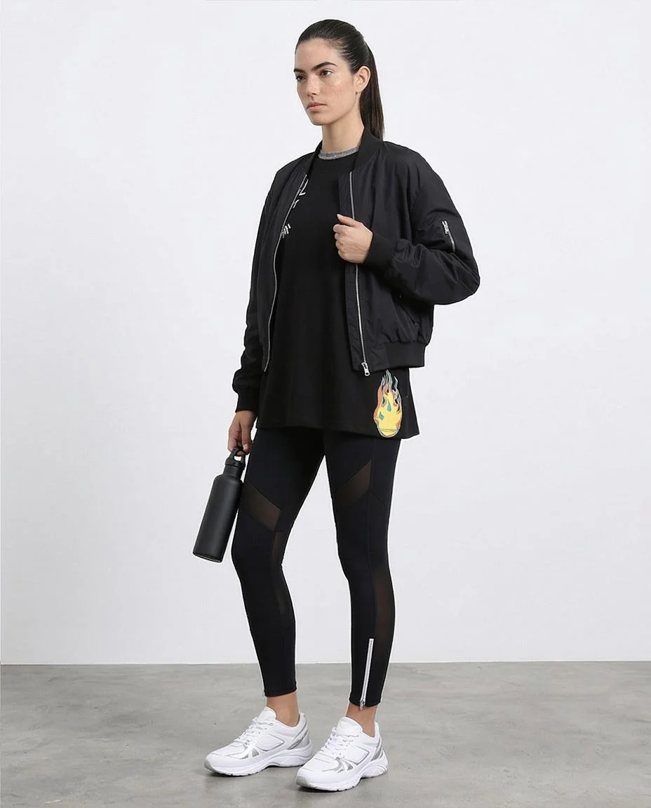 R211627 - Printed Elbow Sleeves Casual Tee - Black - Image 5