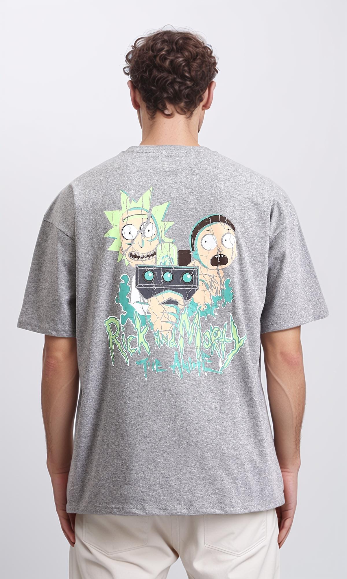 R208982 - Printed Elbow Sleeves Cotton Tee - Heather Grey - Image 2