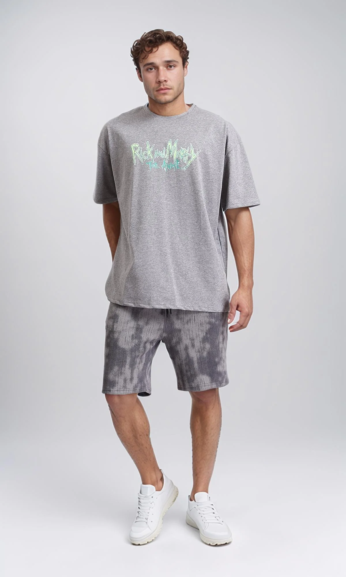 R208982 - Printed Elbow Sleeves Cotton Tee - Heather Grey - Image 4