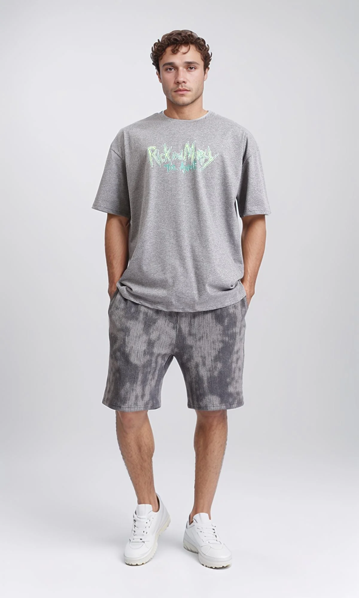 R208982 - Printed Elbow Sleeves Cotton Tee - Heather Grey - Image 5