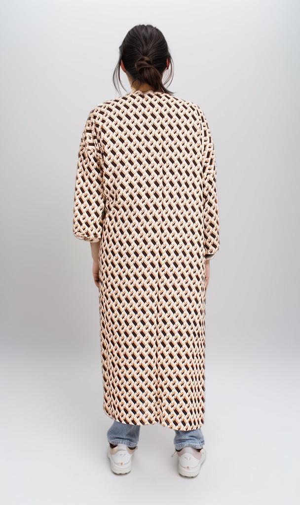 R208475 - Printed Linen Kimono - Beige Geometric Pattern - Image 3