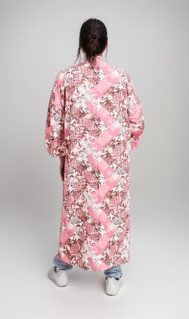 R207946 - Printed Linen Look Kimono - Pink Abstract - Image 3