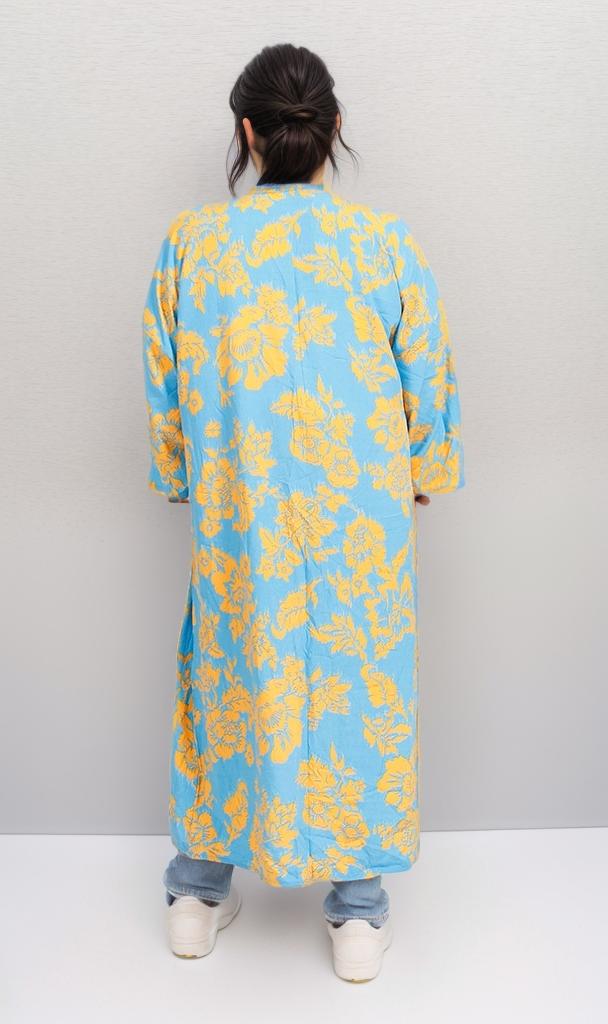 R206068 - Printed Rayon Kimono - Blue & Yellow Floral - Image 3