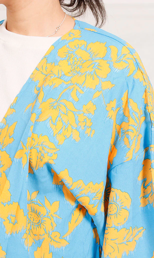 R206068 - Printed Rayon Kimono - Blue & Yellow Floral - Image 4