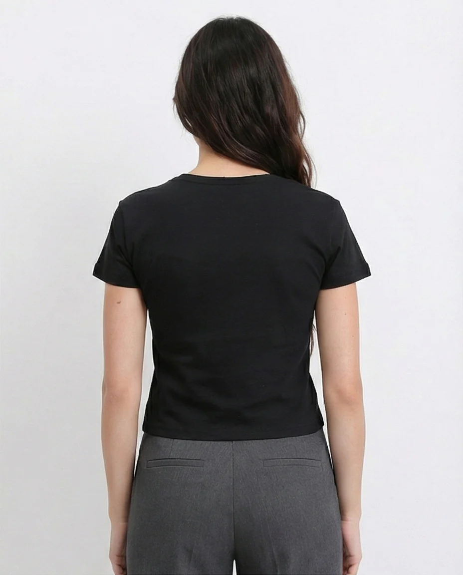R210556 - Printed Short Sleeves Cotton Tee - Black - Image 2