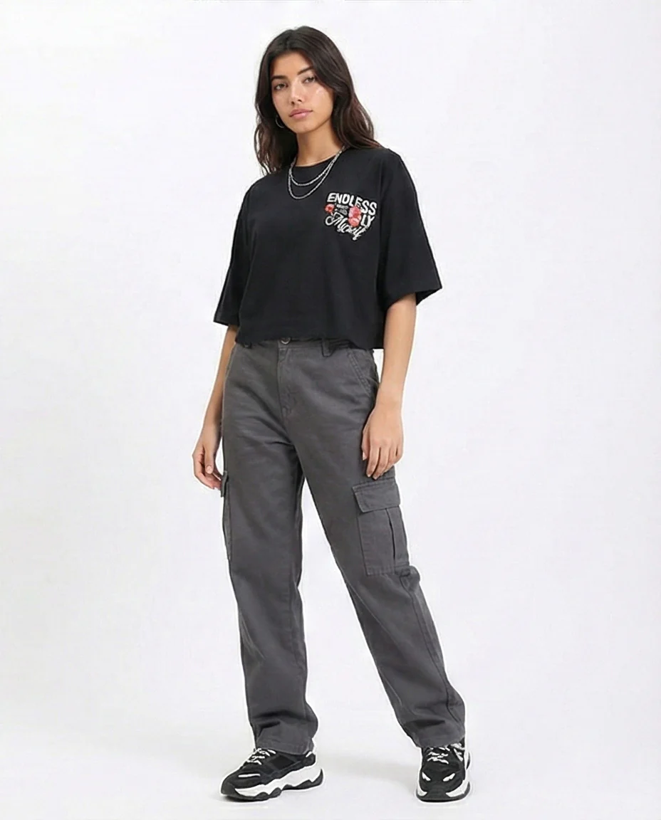 R210550 - Printed Slip On Short Tee - Black - Image 5