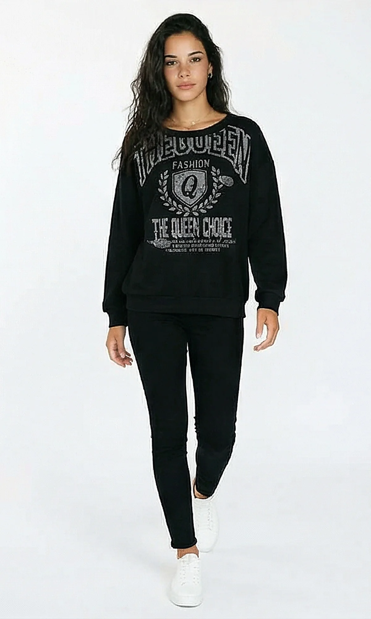 R215958 - Printed "The Queen" Long Sleeves Sweatshirt - Black - Image 3