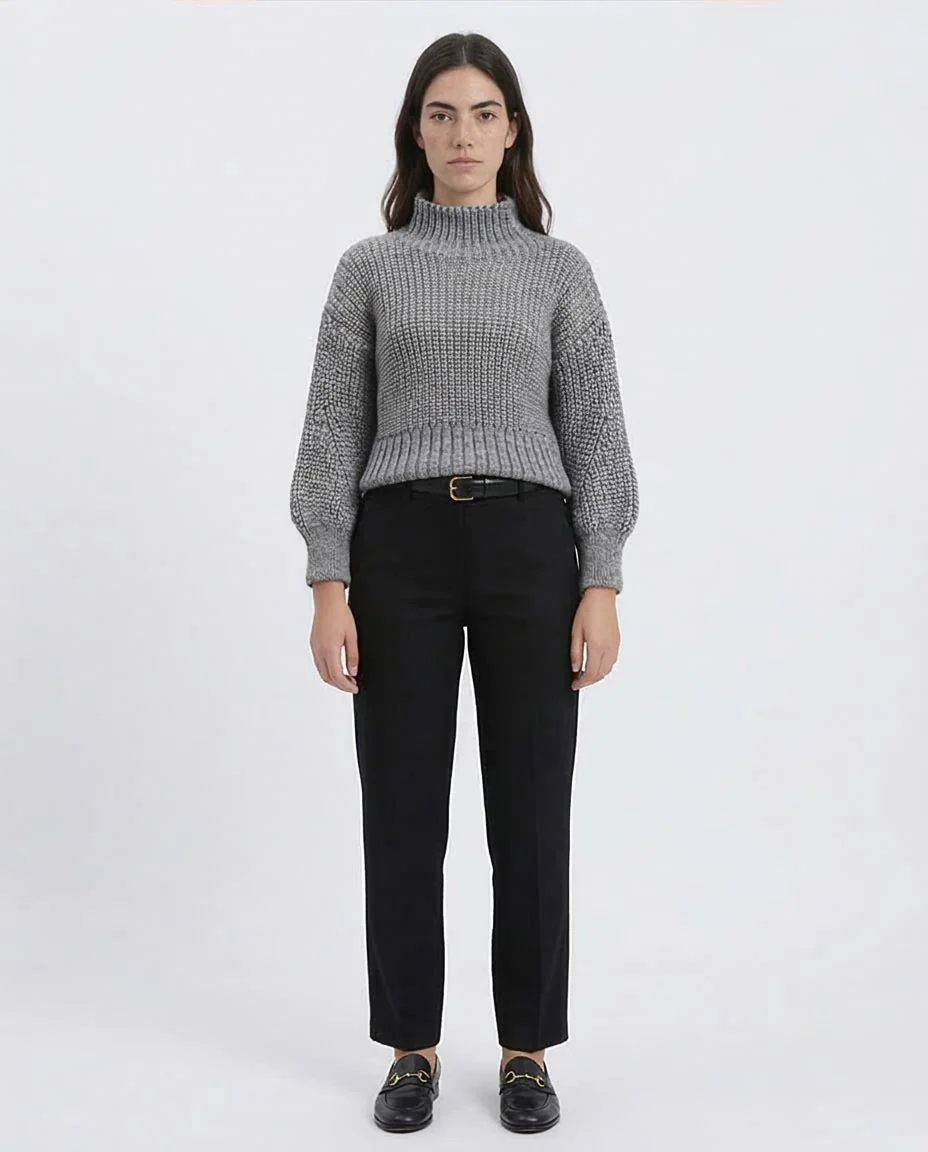 Product Title: Ravin Women's Marled Grey Chunky Knit Mock-Neck Sweater- Dark Grey - R209881 - Image 3