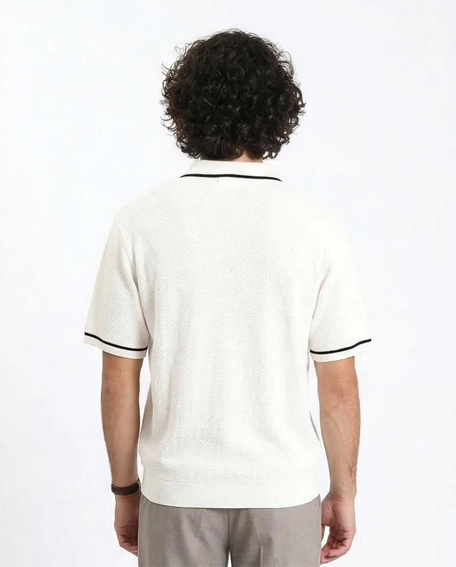 Ravin Quarter-Zip Honeycomb Knit Polo – Cream/Black - R213031 - Image 2