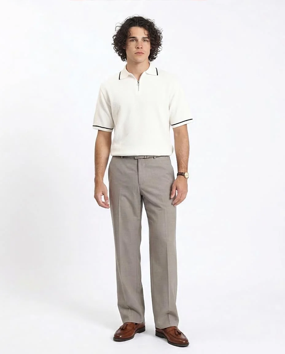 Ravin Quarter-Zip Honeycomb Knit Polo – Cream/Black - R213031 - Image 3