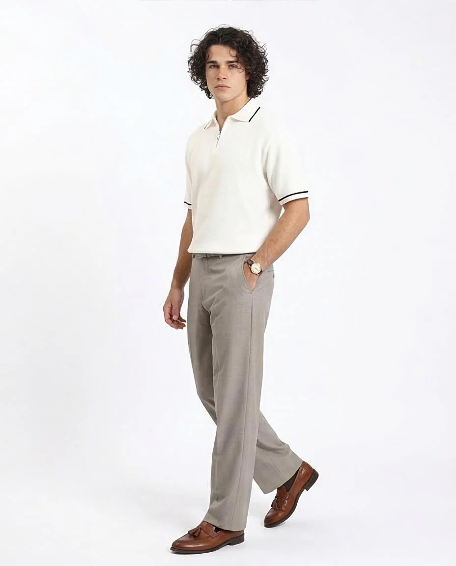 Ravin Quarter-Zip Honeycomb Knit Polo – Cream/Black - R213031 - Image 5