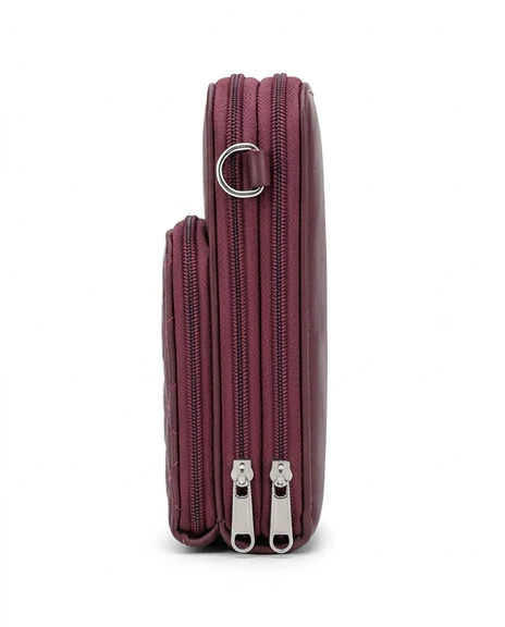 Quilted Heart Maroon Multi-Zip Crossbody Phone Bag - R212352 - Image 3
