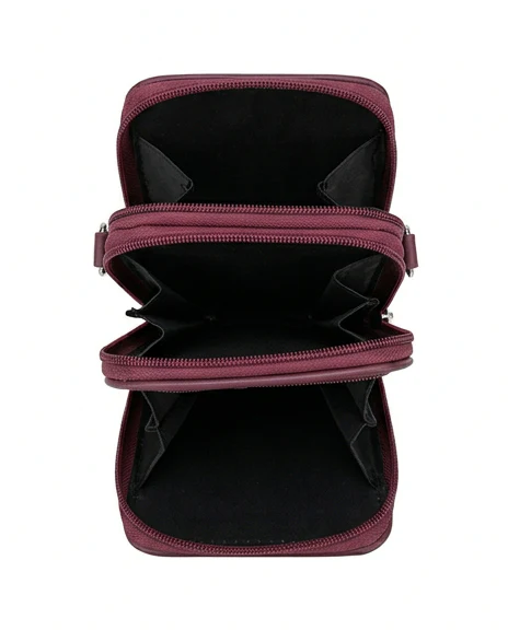 Quilted Heart Maroon Multi-Zip Crossbody Phone Bag - R212352 - Image 4