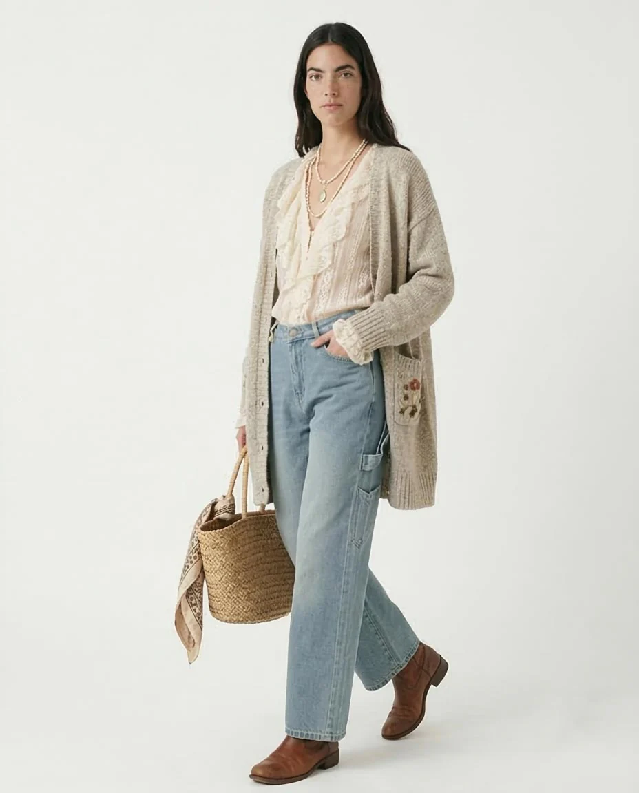 Light Wash Relaxed Fit Carpenter Wide-Leg Jeans - R205932 - Image 4